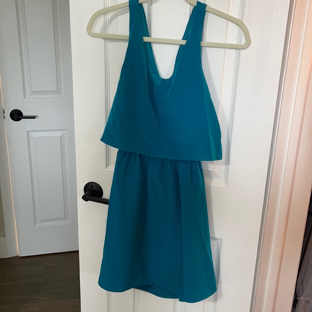 Turquoise back bow cocktail dress